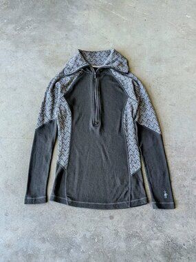 Smartwool Merino Wool Half Zip Black Gray Patterned Long Sleeve Top small